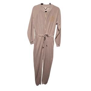 Eleven Paris Grey Velour Jogger Jumpsuit Womens XS Gold Embroidery Pockets $275